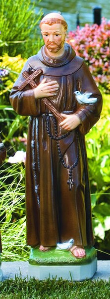 Saint Francis Garden Statue Stone Holding Cross with Dove on arm rosary